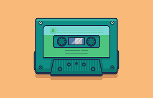 A Cassette tape on a mellow apricot background.